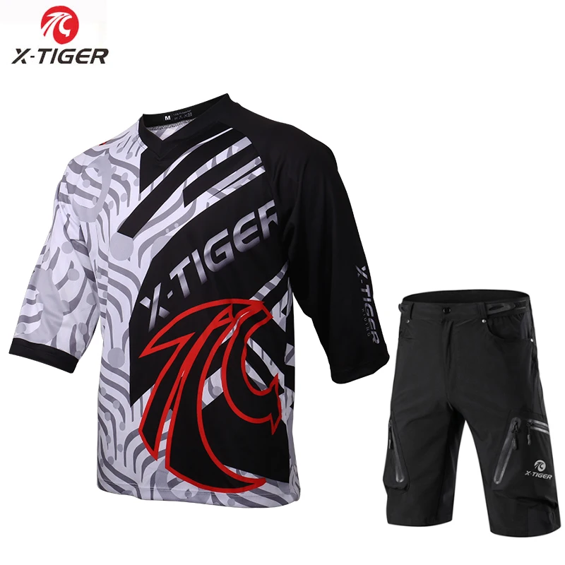 as picture X-Tiger/рубашка DH со средним рукавом, полиэстер, велосипедная одежда из трикотажа, комплект для велоспорта, дышащие, не впитывающие пот майки для велоспорта - Цвет: as picture