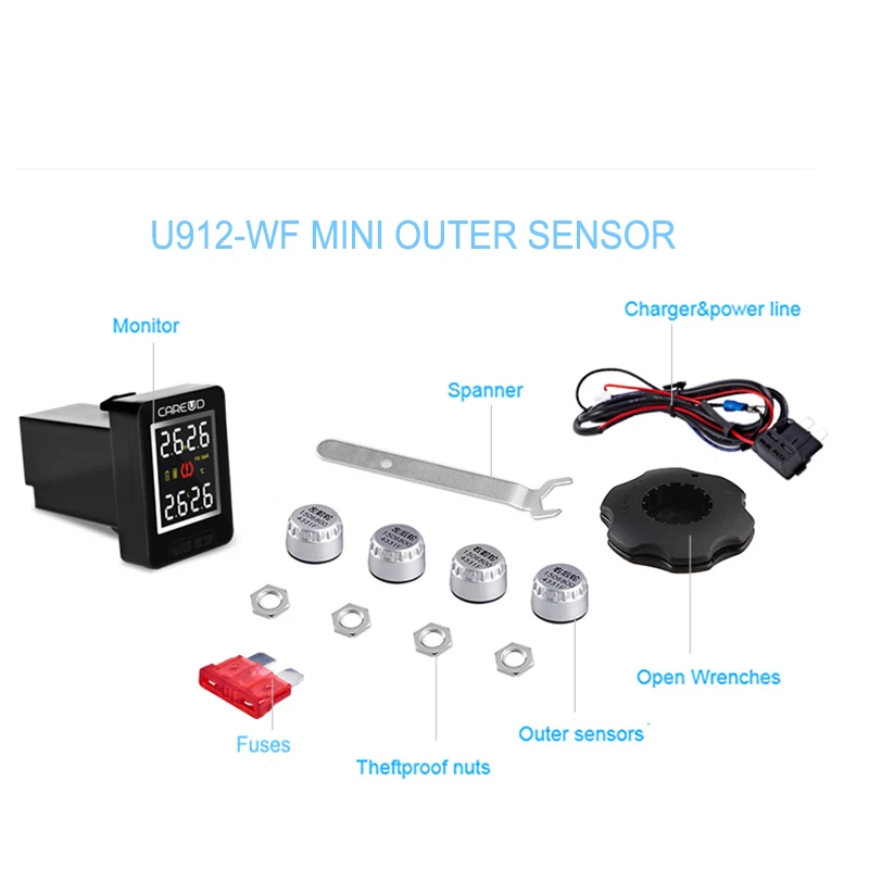CAREUD-U912 TPMS ڵ Ÿ̾ з  ͸ ý, 4  ܺ   LCD ÷  