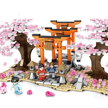 

New Sakura Street View Cherry Blossom Season Building Blocks Toy Model Brick Boys and Girls Children's Gift Free Shipping