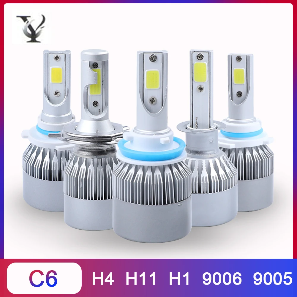 2 шт. C6 светодиодные лампы H4 H11 H1 COB Turbo комплект автомобильных фар 9005 9006 9012 12 В 72 Вт