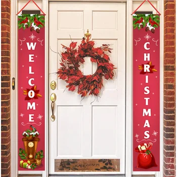 

Merry Christmas Couplets Door Curtain Hanging Flag Decorative Door Banner for Home Office Store Hanging Xmas Festival Decoration