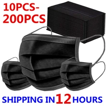 Masques faciaux jetables Non tissés, avec filtre à plis, 3 couches, Anti-poussière, respirants, à boucles auriculaires, pour adultes, 10 à 200 pièces, en STOCK