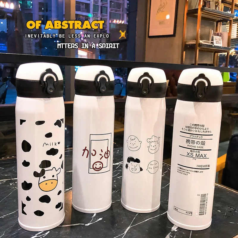 

HOWTELEE stainless steel vacuum flask broune lids students class thermos bottle coffee milk cups