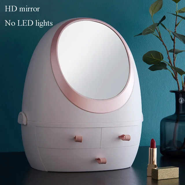 With mirror 2019HD светодиодный зеркальный светильник, коробка для хранения косметики, коробка для хранения ювелирных изделий, ящик, USB перезаряжаемый портативный ящик для хранения косметики - Цвет: With mirror