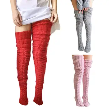 

Winter Sexy Knitted Long Socks Women Long Stockings Warm Thigh High Socks For Ladies Girls New Fashion Striped Knee Socks Women
