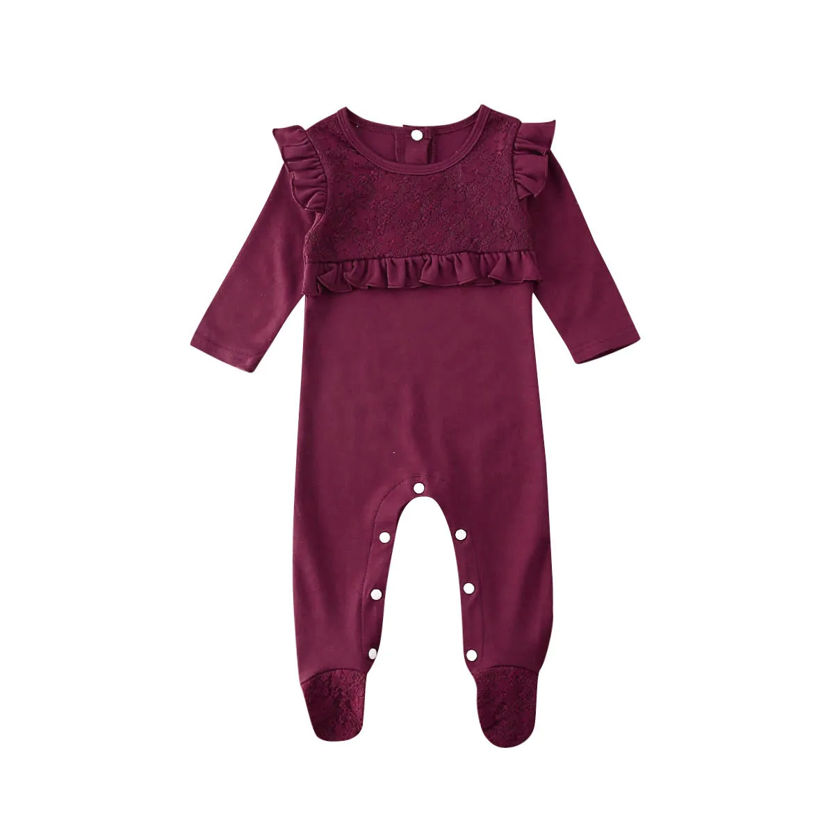 Wind Red Рождественские гольфы для новорожденных мальчиков и девочек; одежда с кружевными оборками и длинными рукавами; однотонные теплые наряды - Цвет: Wind Red