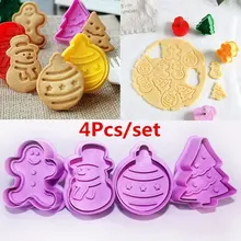 Обрезная форма для выпечки резак для печенья, мастики для приготовления печенья в форме печенья прессформы мультфильм милый Пластик 4 шт./компл. снеговика Рождественская елка медведь