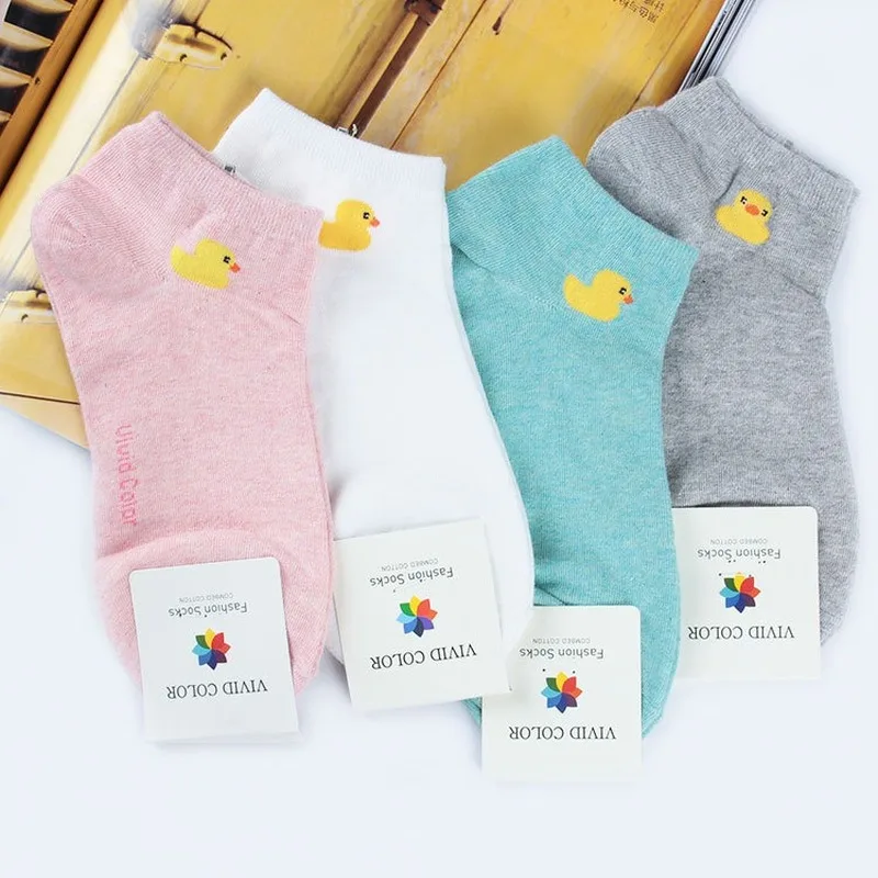 Женские короткие носки в Корейском стиле с изображением милой утки; уличная одежда из хлопка; Модные Повседневные Дышащие носки Skarpetki; Забавные милые носки Kawaii Happy