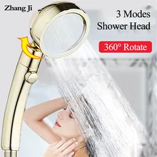 Zhangji 360 Degree Rotating retro golden Shower High Pressure 3 Modes Adjustment with stop button saving water shower Head