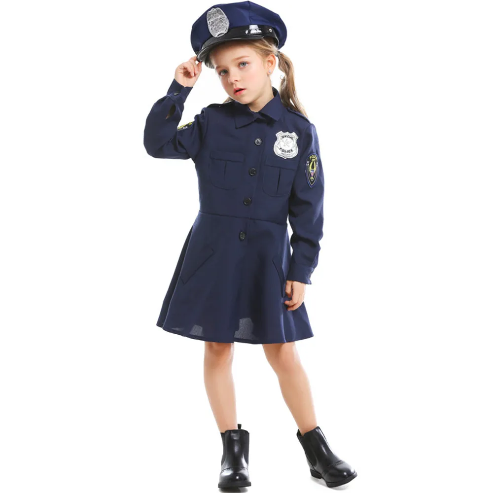 Ragazze Cute Police Costume Halloween Cosplay Blue poliziotta per bambini  Carnival Party Dress Set - AliExpress