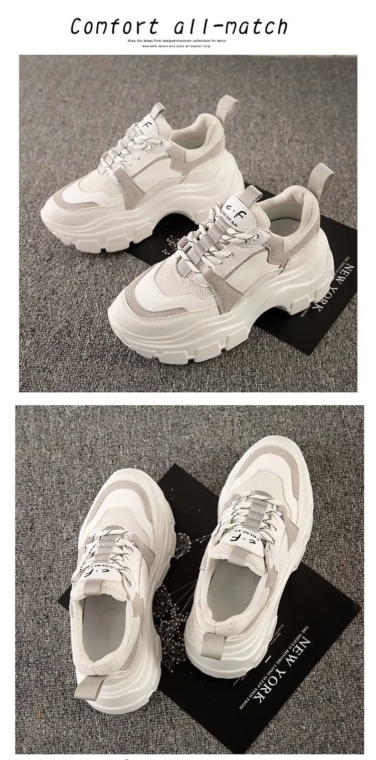 2020 Women Chunky Sneakers Vulcanize Shoes Fashion Female Black White Platform Shoes Thick Sole Casual Shoes Tenis Feminino
