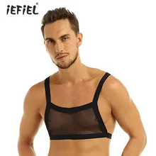 Мужские трусы без рукавов прозрачные сетчатые ажурные экзотические танки Клубная одежда прозрачная X-Back эластичная Облегающая майка