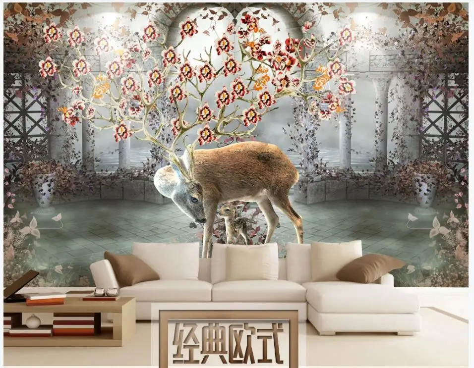 

Custom photo wallpapers for walls 3 d Modern simple European style fantasy forest deer living room background wall decoration