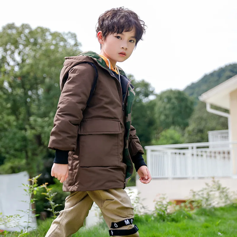 Новые зимние пальто для мальчиков детская куртка толщина 7-12 лет размер осень-зима 9WBT036 - Цвет: Коричневый