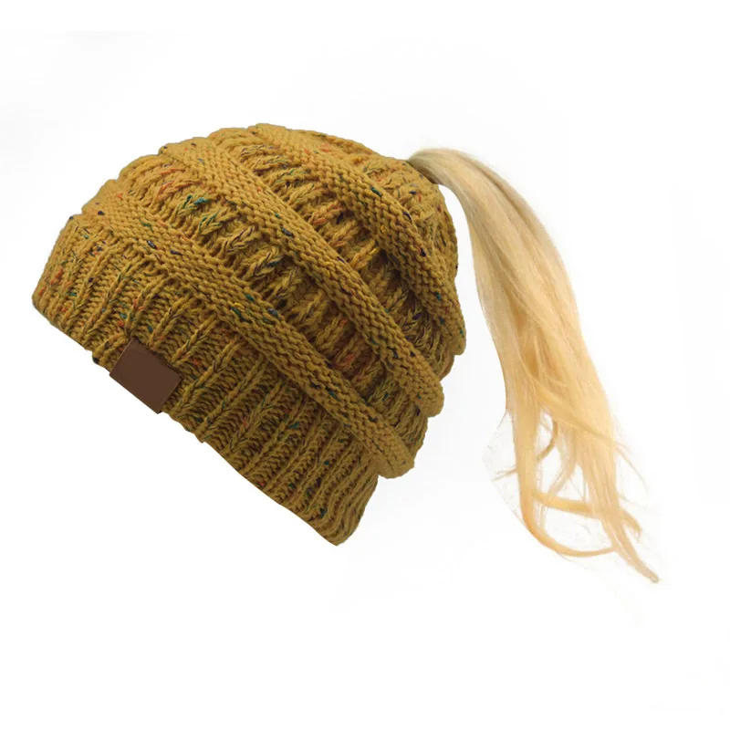 Женские зимние шапки-бини с конским хвостом, Cc Hat, шапка-булочка, Gorro Mujer Invierno, осенняя вязаная шапка, женская шапка с дырками, тюрбан - Цвет: 20