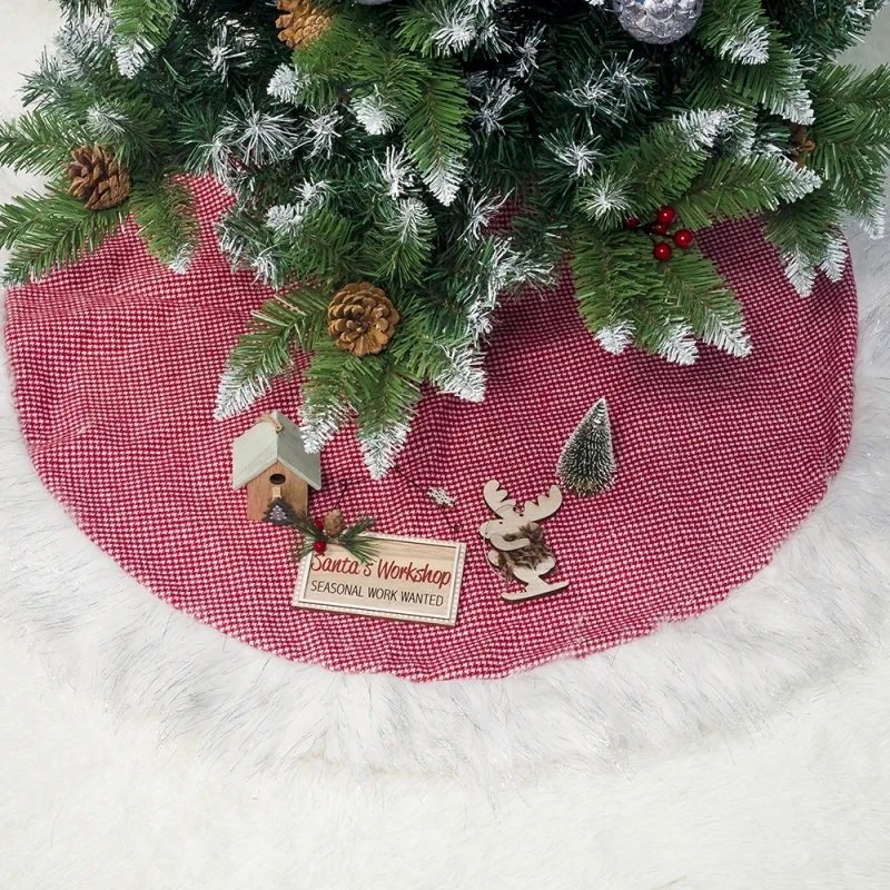 Christmas Tree Skirt 48 inches Large Natural Burlap Jute Plain with Hand-Sewn White White Decor Rustic Xmas Tree Holiday Decor x