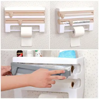 

Refrigerator Kitchen Cling Film Cutting Storage Rack Plastic Tin Kitchen Towel Shelf Wrap Foil Holder Holder Paper