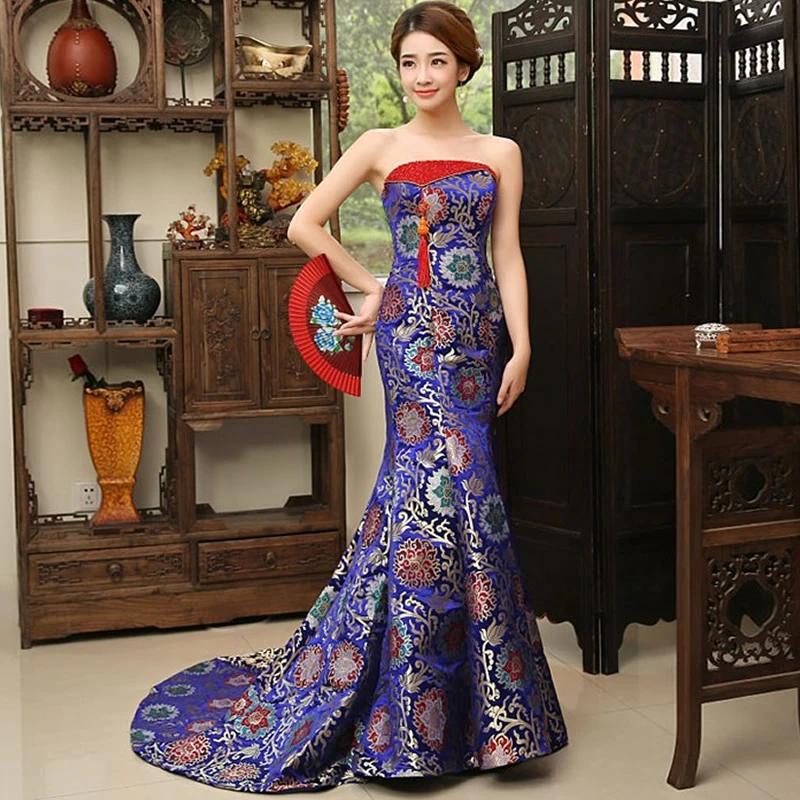 Vestidos de Noche 2018 moderno Sexy vestido de fiesta largo chino tradicional boda Qipao roja traje Oriental|Qipaos| -