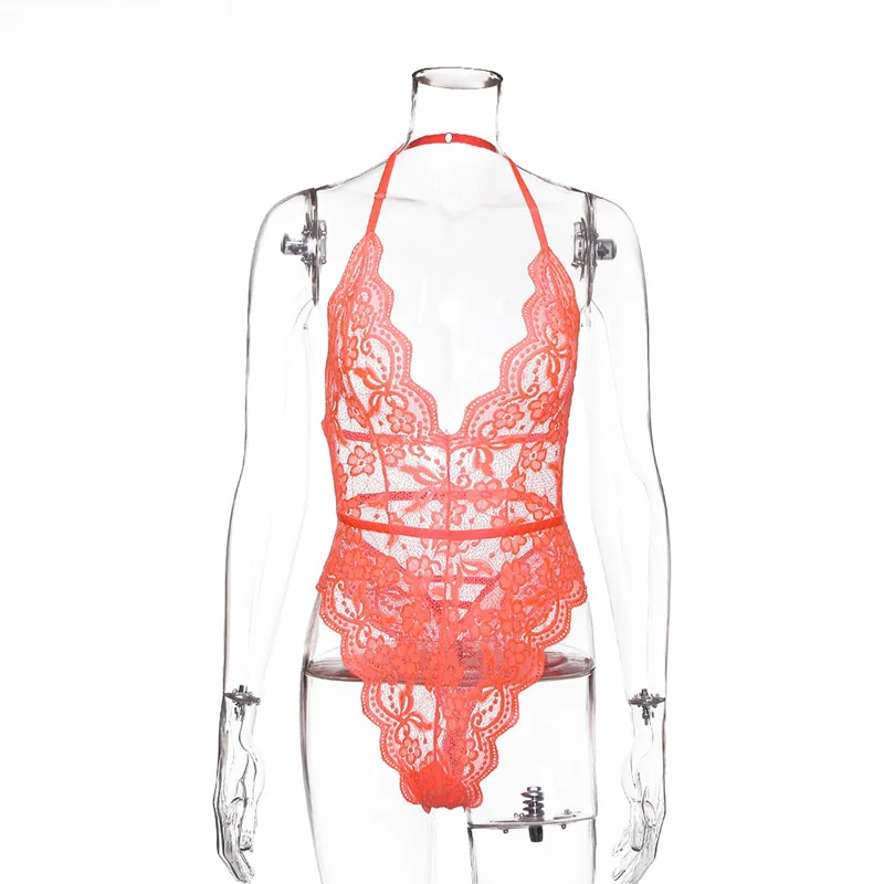 1Set Female Body Hot Sexy Teddies Backless Comfortable Transparent 7 Colors Soft Halter Lace Bodysuit