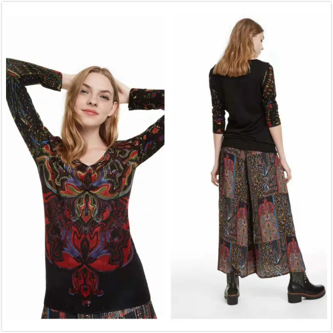 8 Impresso blusas bordadas de Graus, Espanha xs-xl - Цвет: 8
