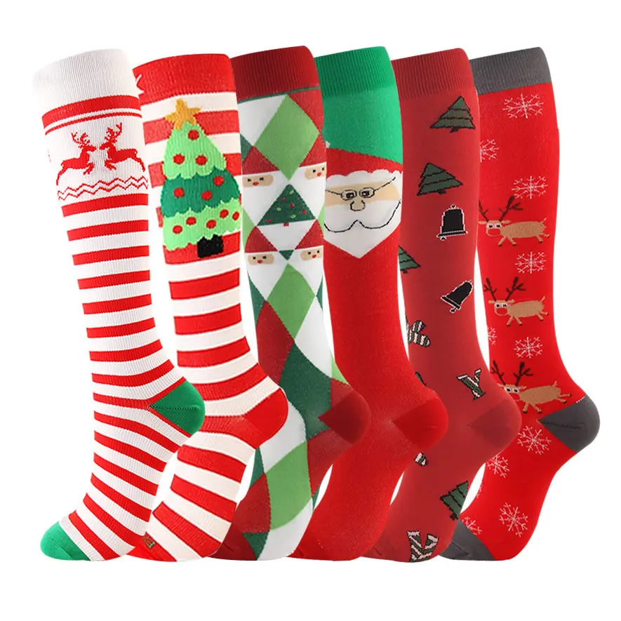

6 Pairs/Lot Christmas Compression Stockings Fit For Sports Compression Socks For Anti Fatigue Pain Relief Knee Prevent Varicose