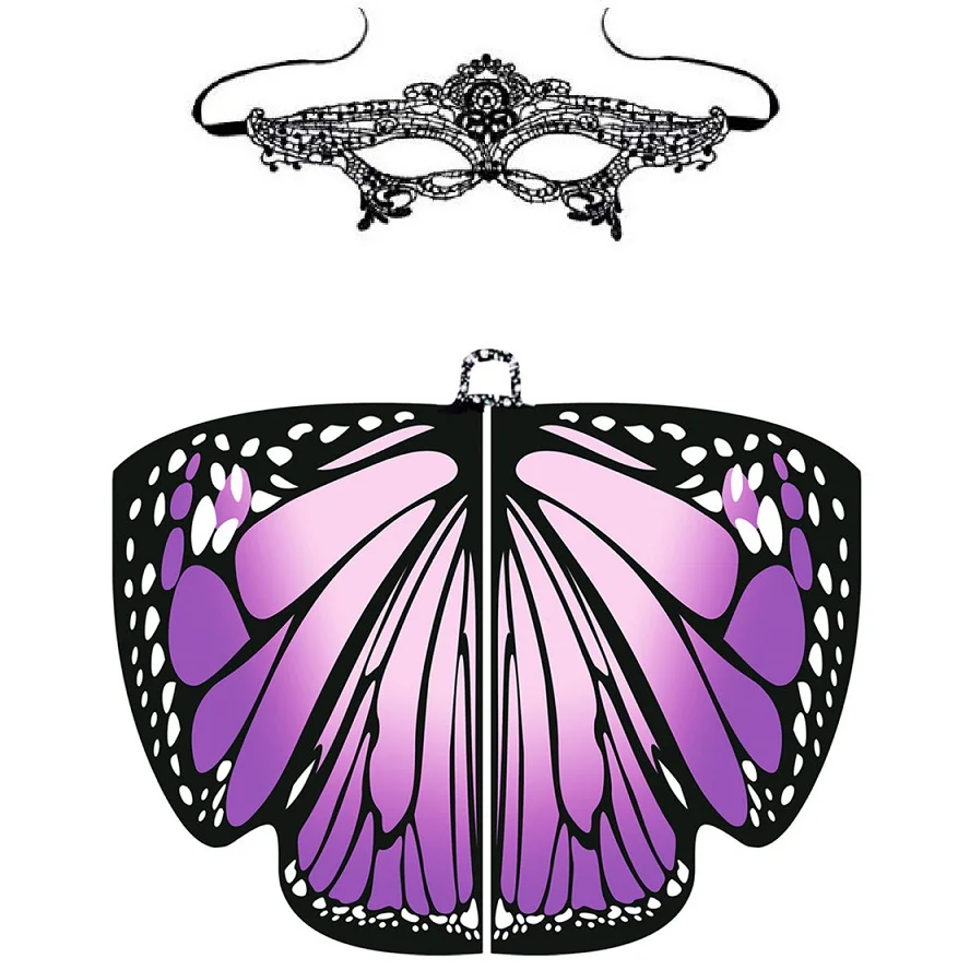 pink purple IKFUNII женский плащ Betterfly костюм для танца живота вечерние накидки на Хэллоуин шаль аксессуары для одежды с Кружевной Маской - Цвет: pink purple