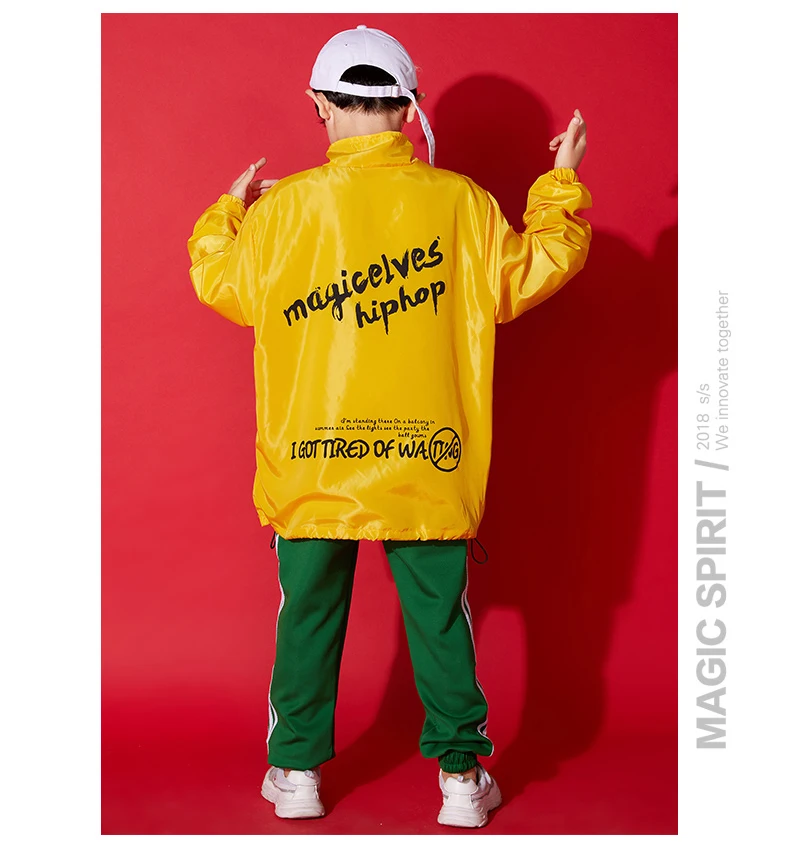 New Hiphop Kids Dance Costumes Children Yellow Tops+Green pant Drum T Stage Show Clothes Children's Street Dance Clothing BL1964