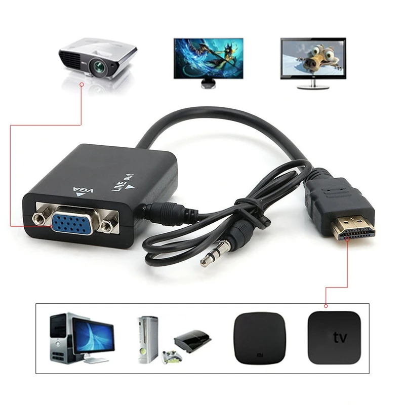  Hdmi a Vga Hd 1080P Video Audio Cavo Convertitore da Digitale Ad Analogico Adattatore per Pc