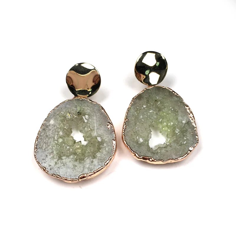 New Fashion Women 12 Colors Handmade Natural Stone Irregular Crystal Agates Stone Earrings 20x25-25x35mm