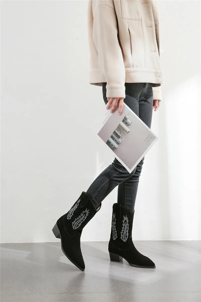 FEDONAS Pointed Toe Short Boots Women Autumn Winter Warm Basic Party Suede Leather Shoes Woman Elegant Embroider Plus Size Boots
