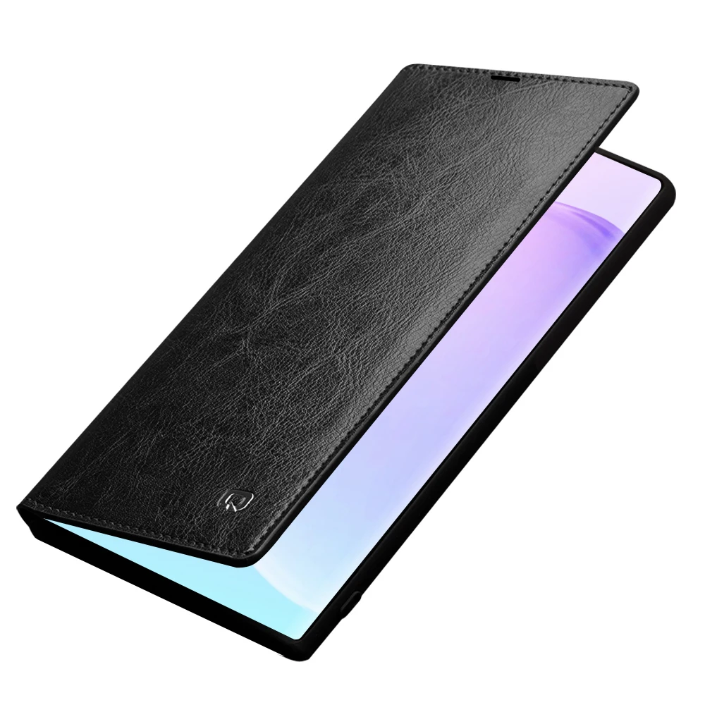 QIALINO Модный чехол из натуральной кожи для телефона samsung Galaxy Note 10 роскошный флип-чехол ручной работы для Galaxy Note 10 - Цвет: Black