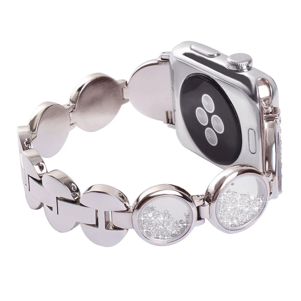 Роскошное с камнем браслет с песочным рисунком браслет из нержавеющей стали для Apple Watch series 1 2 3 42 мм 38 мм Алмазный ремешок для iwatch series 4 40 мм 44