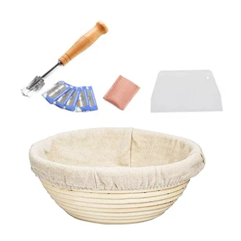 

3Pcs Bread Fermentation Rattan Basket Baguette Proofreading Proof Basket Dough Knife Brush Scraper
