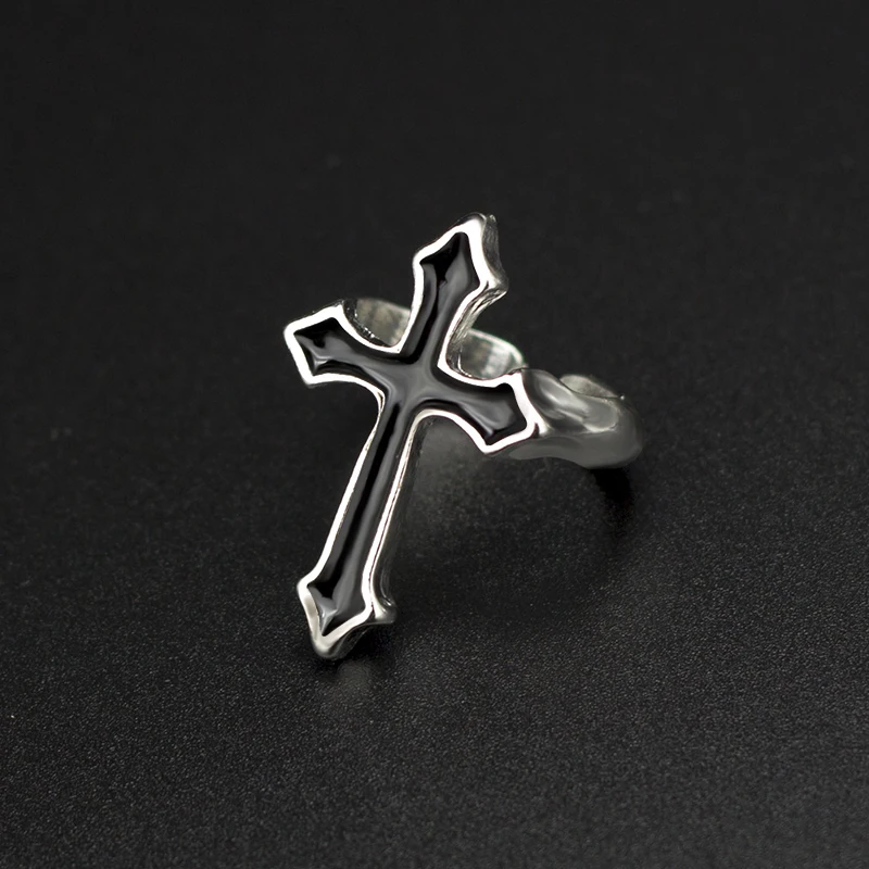 1PC Vintage Big Cross Open Ring For Women Party Jewelry Men Trendy Gothic Metal Color Finger Ring