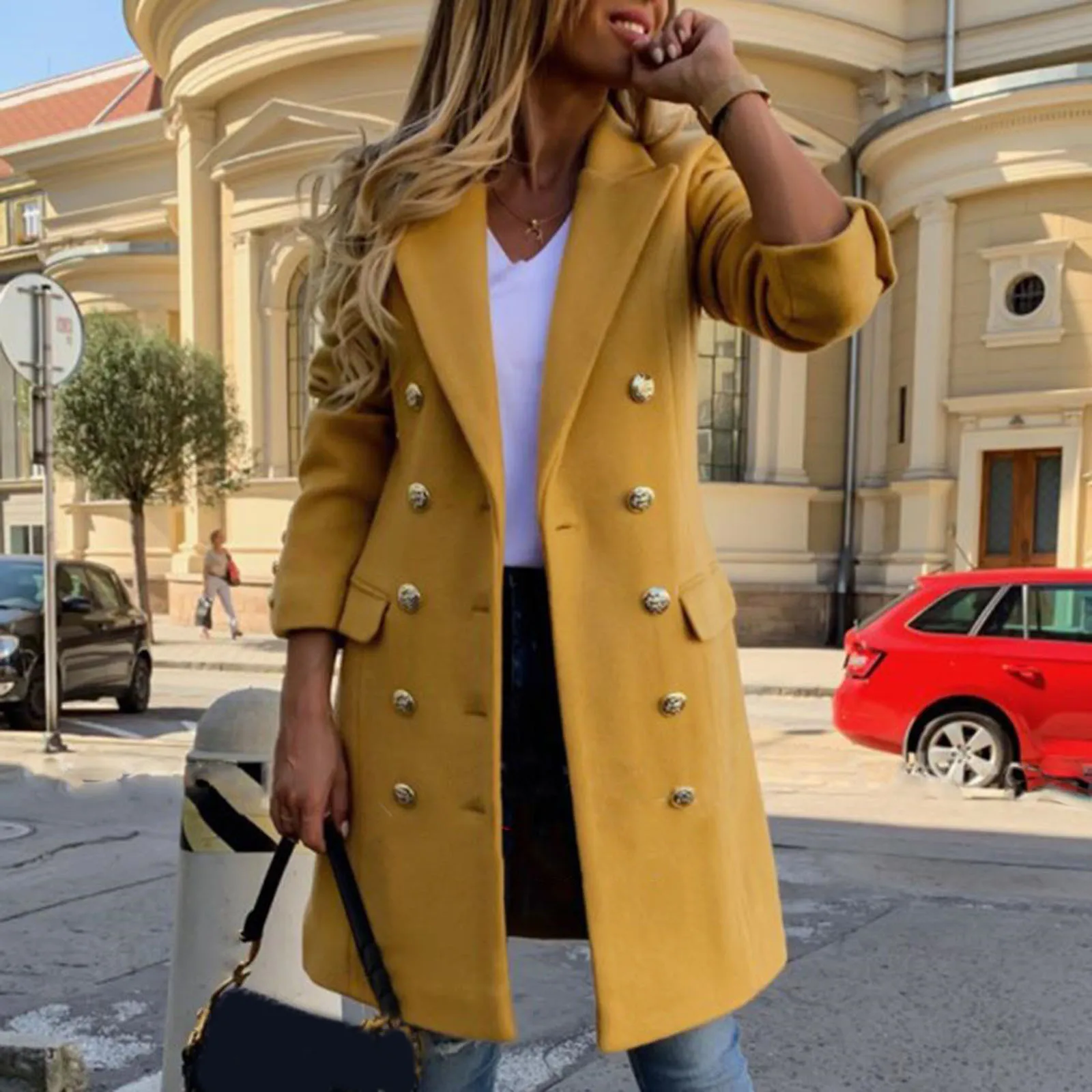2021 Wool Coat New Korean Style Fashion Winter Faux Wool Thin Coat Trench Jacket Ladies Slim Button Long Overcoat Outwear 1
