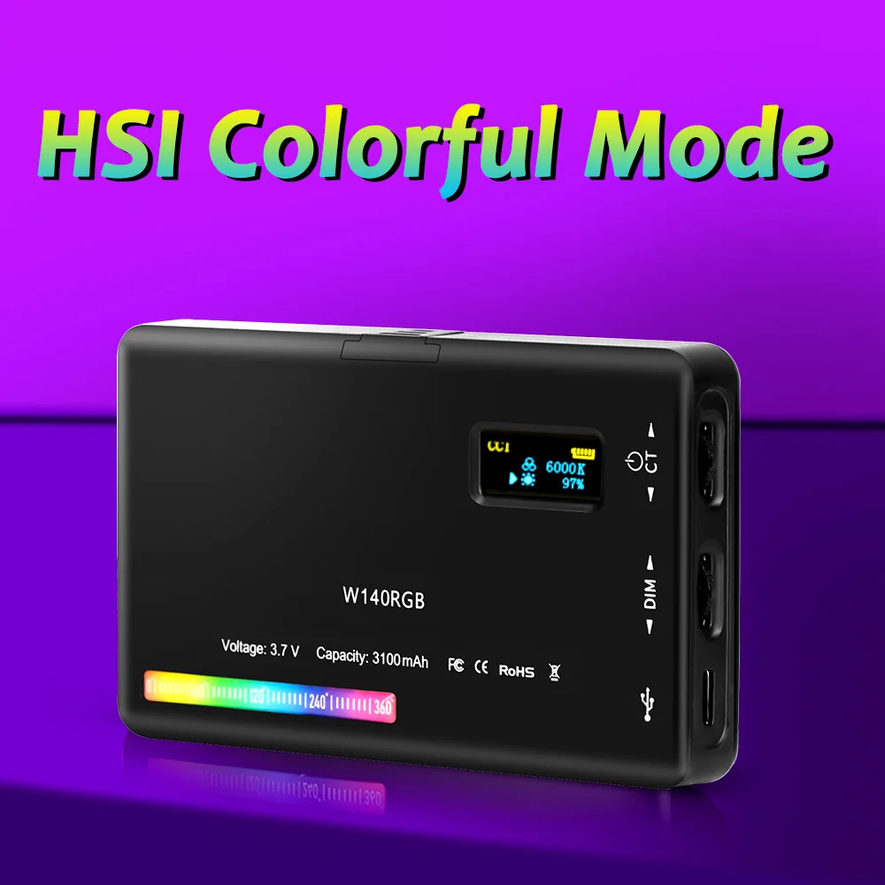 Pocket RGB Camera Light Built-in 3100mAh Rechargeable Battery 360Full Color Gamut 20 Effects 2500-9000K LED Video Panel | Электроника