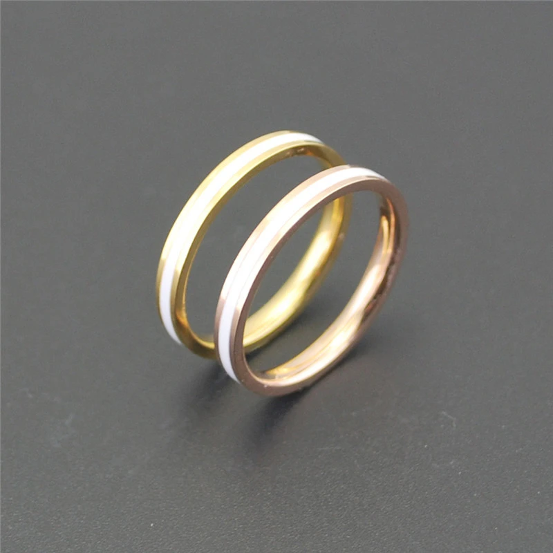 

Fashion Epoxy White Wedding Band Bague Simple 2mm Stainless Steel Couple Rings Romantic Jewelry For Women Party Christmas Gift
