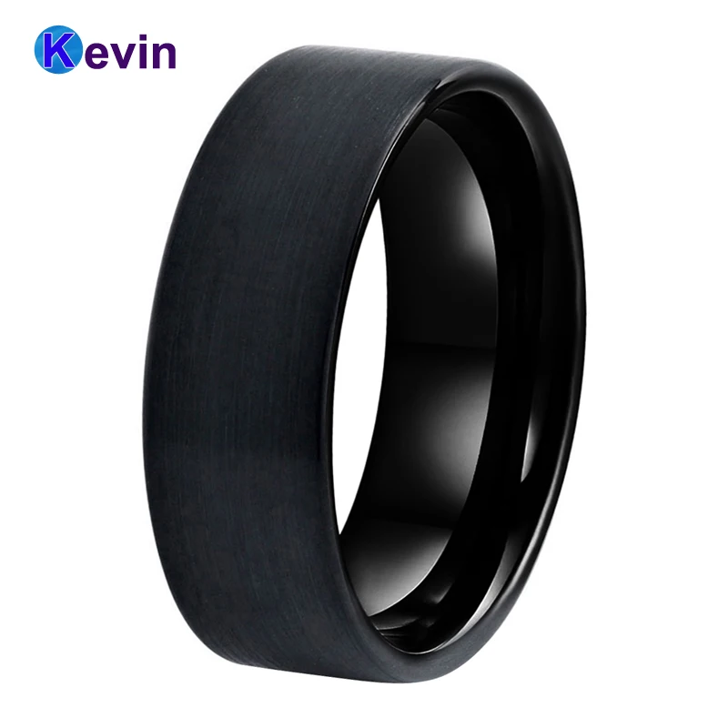 Tungsten Wedding Band Ring 8MM For Men Women Comfort Fit Black Pipe Cut Brushed