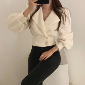 

Korean Elegant Jacket Blazer Feminino Woman Coats Autumn Winter Notch Solid Plus Size