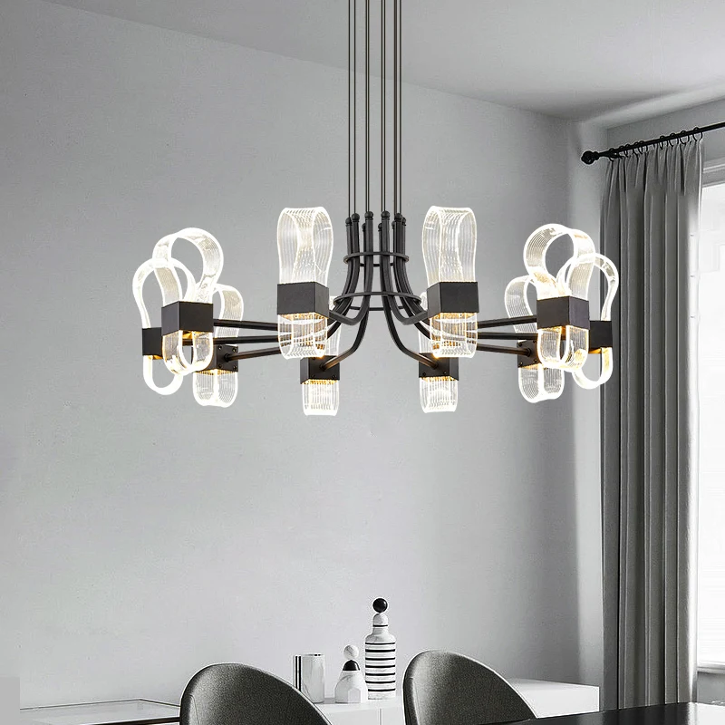 

Nordic Creative Black LED chandelier Aluminum living room villa Luxury hanging lamp restaurant bedroom indoor lighting fixtures