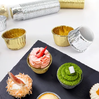 

50PCS/1SET film rolling cup high temperature resistant baking cup muffin cup holder double-sided aluminum foil curling paper cup