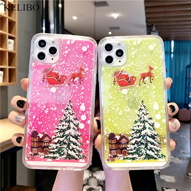 Luminous Neon Sand Phone Case for IPhone X XR 11 11Pro Max XS 6s 7 8 Plus Liquid Glitter Christmas Gift Quicksand Capa Coque | Мобильные