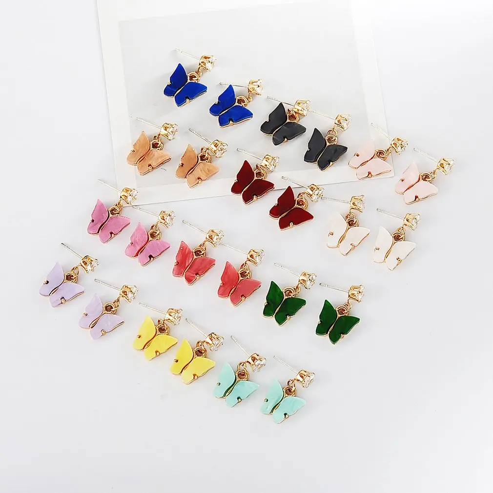 

2020 New women's earrings fashion zircon butterfly danglee earrings for women animal sweet colorful stud earrings girls jewelry