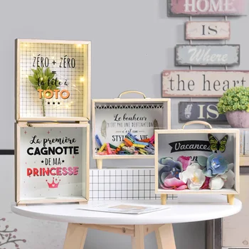 

Ins Wooden Crafts Piggy Bank Debris Storage Box Literary Home Desktop Decoration Coin Storage Bank Decoration Gift Box Glass Box