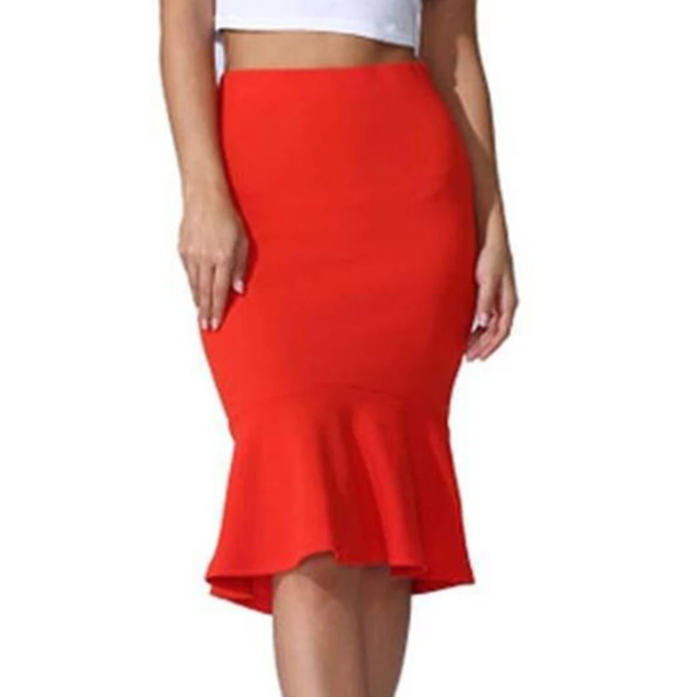 woman skirts Office Women Solid Color High Waist Fishtail Flouncing Skirt Short Dress Polyester + Spandex All-match Comfortable | Женская