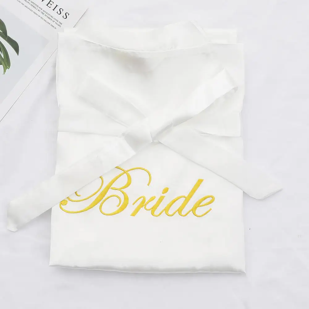 Атласное ночное белье домашняя одежда для невесты свадебное платье для невесты Сексуальная Домашняя одежда ночная рубашка женское кимоно с вышивкой банный Халат - Цвет: Bride4