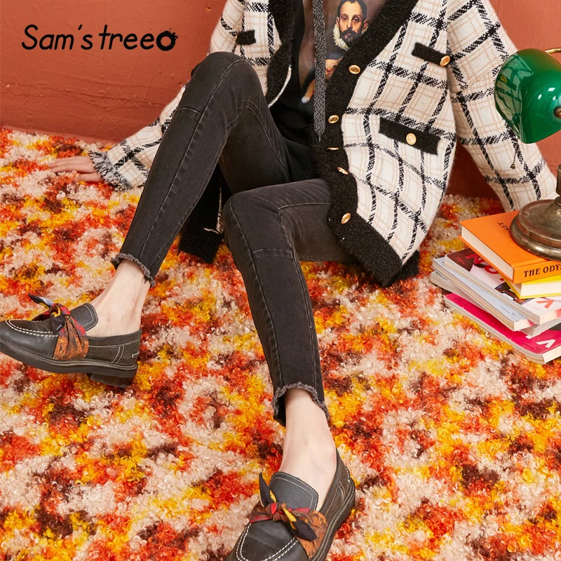 SAM'S TREE/черные однотонные потертые джинсы в минималистическом стиле с высокой талией для женщин, зимние чистые обтягивающие офисные женские брюки на каждый день