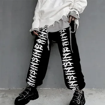 

Focal20 Streetwear Hip Hop Dark Letter Print Women Jogger Pants Elastic Waist Loose Female Trousers Casual Autumn Lady Bottoms
