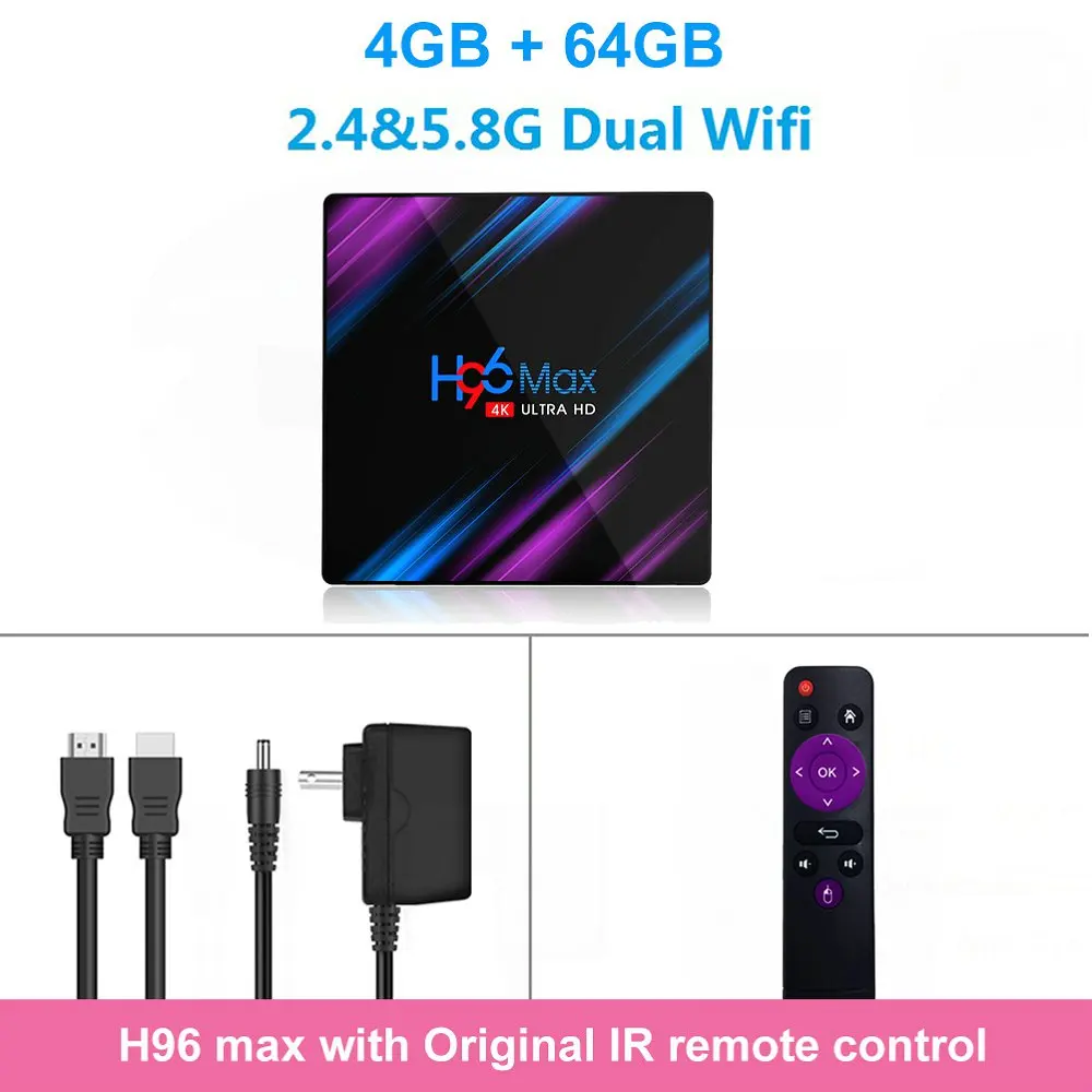 Lemado H96 max tv Box Android 9,0 RK3318 Четырехъядерный 4K H.265 4 Гб ОЗУ 64 Гб ПЗУ WiFi 2,4G и 5G Смарт Android tv Box Поддержка Netflix - Цвет: 4G 64G