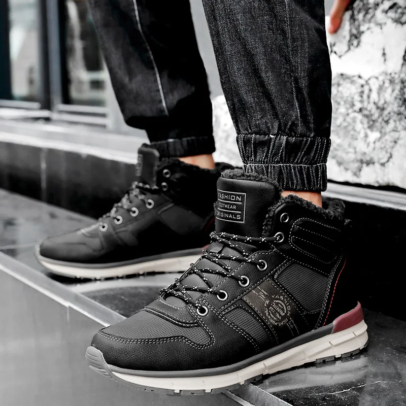 

Keep Warm Winter Boots Genuine Leather Wool Men Boots High Quality Round Toe Plush Non-slip Snow Boots Men Shoes Work Boots 2019